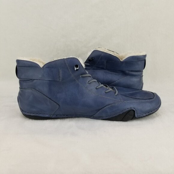 ✅LDECK Blue Leather High Top Faux Fur Lined Shoes Men's Size 12 Driving Sneakers - Picture 9 of 10